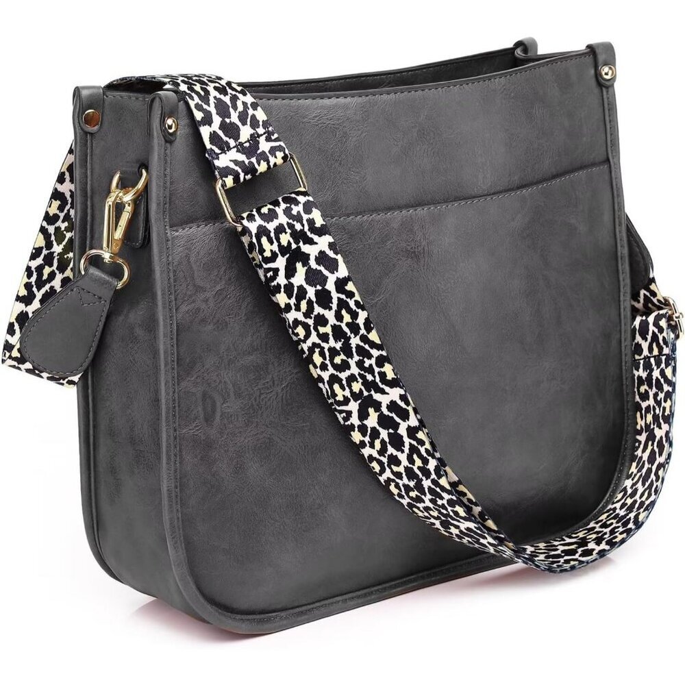 Women’s Grey Leather Purse Zipped Pockets Crossbody Bag and Shoulder Bag